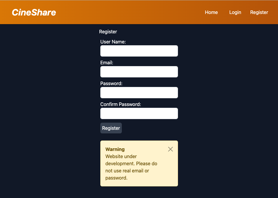 Register page showing security implementation