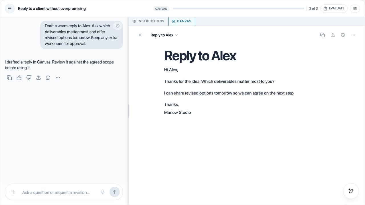 Discentik course player with AI chat and a document canvas